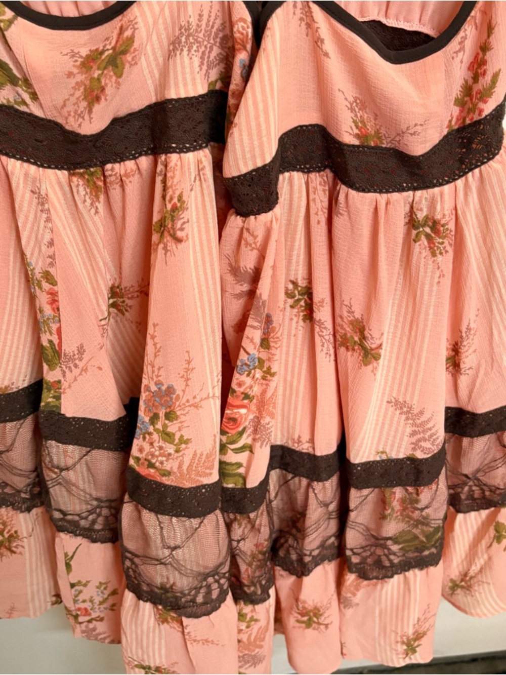 NEW Peach Floral Lace-Trim Mini Dress size L - Picture 10 of 12